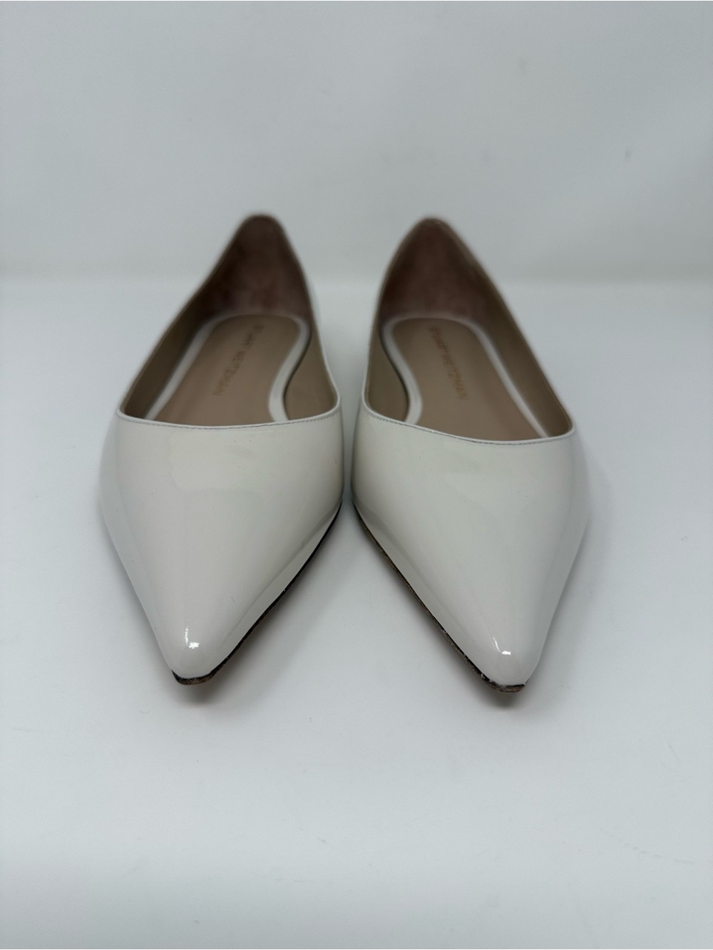 New Stuart Weitzman Emilia Pointed Toe Flat Cream Patent Sz 7.5 - Picture 9 of 16